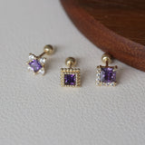 1 Pcs of S925 Silver Purple Square CZ Stud Earrings Zircon Cartilage Studs, Fashion Jewelry For Women AL1263