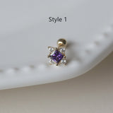 1 Pcs of S925 Silver Purple Square CZ Stud Earrings Zircon Cartilage Studs, Fashion Jewelry For Women AL1263