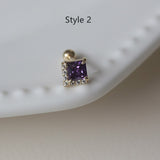 1 Pcs of S925 Silver Purple Square CZ Stud Earrings Zircon Cartilage Studs, Fashion Jewelry For Women AL1263