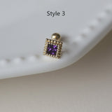 1 Pcs of S925 Silver Purple Square CZ Stud Earrings Zircon Cartilage Studs, Fashion Jewelry For Women AL1263