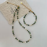 Boho Multi Natural Stones Beads Malachite Necklace, Green Aventurine Pearl Bracelet, Gemstone Jewelry Women's Necklace AL1265