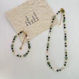 Boho Multi Natural Stones Beads Malachite Necklace, Green Aventurine Pearl Bracelet, Gemstone Jewelry Women's Necklace AL1265