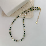 Boho Multi Natural Stones Beads Malachite Necklace, Green Aventurine Pearl Bracelet, Gemstone Jewelry Women's Necklace AL1265
