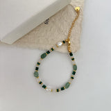 Boho Multi Natural Stones Beads Malachite Necklace, Green Aventurine Pearl Bracelet, Gemstone Jewelry Women's Necklace AL1265