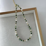Boho Multi Natural Stones Beads Malachite Necklace, Green Aventurine Pearl Bracelet, Gemstone Jewelry Women's Necklace AL1265