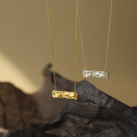 Gold Bar Pendant Necklace with Mountain-Sea Inspired, Titanium Steel Anti-Tarnish Jewelry AL1266