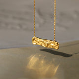Gold Bar Pendant Necklace with Mountain-Sea Inspired, Titanium Steel Anti-Tarnish Jewelry AL1266