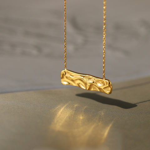 Gold Bar Pendant Necklace with Mountain-Sea Inspired, Titanium Steel Anti-Tarnish Jewelry AL1266
