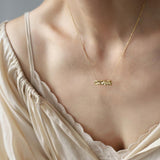 Gold Bar Pendant Necklace with Mountain-Sea Inspired, Titanium Steel Anti-Tarnish Jewelry AL1266