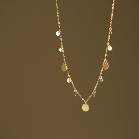 16" Tricolores Simple Small Sequin Round Collar Chain Necklace, Titanium Steel Gold Electroplated Rose Gold Necklace AL1268