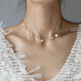16" Tricolores Simple Small Sequin Round Collar Chain Necklace, Titanium Steel Gold Electroplated Rose Gold Necklace AL1268