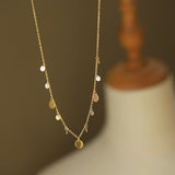 16" Tricolores Simple Small Sequin Round Collar Chain Necklace, Titanium Steel Gold Electroplated Rose Gold Necklace AL1268