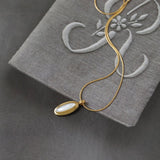 16" White Shell Pendant Snake Chain Necklace, Titanium Steel Gold-Plated Jewelry AL1269