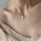 16" White Shell Pendant Snake Chain Necklace, Titanium Steel Gold-Plated Jewelry AL1269
