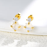 Small Natural Moonstone CZ Stud Earrings, S925 Sterling Silver, June Birthstone Jewelry Studs AL1271