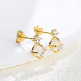 Small Natural Moonstone CZ Stud Earrings, S925 Sterling Silver, June Birthstone Jewelry Studs AL1271