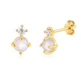 Small Natural Moonstone CZ Stud Earrings, S925 Sterling Silver, June Birthstone Jewelry Studs AL1271