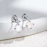 Small Natural Moonstone CZ Stud Earrings, S925 Sterling Silver, June Birthstone Jewelry Studs AL1271