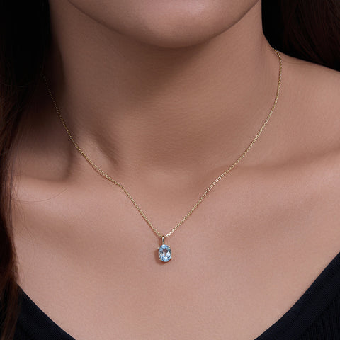 15" Sky Blue Topaz Pendant Necklace, 925 Sterling Silver Necklace for Women AL1272