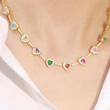 15" Rainbow Heart Zircon Choker Necklace CZ Necklace Plated with 18k Gold AL1274