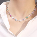 15" Rainbow Heart Zircon Choker Necklace CZ Necklace Plated with 18k Gold AL1274