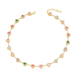 15" Rainbow Heart Zircon Choker Necklace CZ Necklace Plated with 18k Gold AL1274