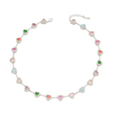 15" Rainbow Heart Zircon Choker Necklace CZ Necklace Plated with 18k Gold AL1274