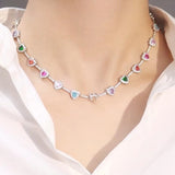 15" Rainbow Heart Zircon Choker Necklace CZ Necklace Plated with 18k Gold AL1274