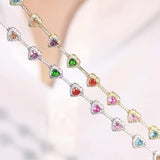 15" Rainbow Heart Zircon Choker Necklace CZ Necklace Plated with 18k Gold AL1274