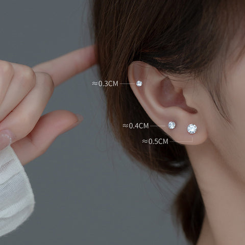 Minimalist Zircon Prong Studs Earring, 925 Silver Threaded Post, Screw Ball Backs AL1277