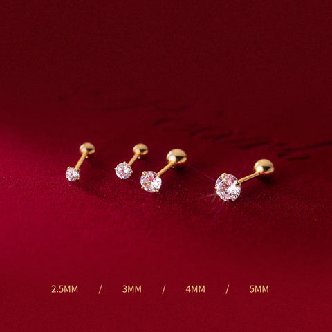 Minimalist Zircon Prong Studs Earring, 925 Silver Threaded Post, Screw Ball Backs AL1277