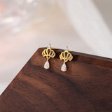 Princess Crown ~ Zircon Teardrop Stud Earrings: S925 Sterling Silver CZ Drop Earrings AL1279