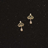 Princess Crown ~ Zircon Teardrop Stud Earrings: S925 Sterling Silver CZ Drop Earrings AL1279