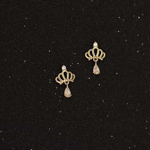 Princess Crown ~ Zircon Teardrop Stud Earrings: S925 Sterling Silver CZ Drop Earrings AL1279