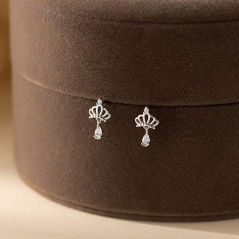 Princess Crown ~ Zircon Teardrop Stud Earrings: S925 Sterling Silver CZ Drop Earrings AL1279