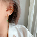 Four-Leaf Flower Gold Chain Dangle Hoop Earrings CZ Earring, S925 Silver in 18k Gold, Dainty Jewelry AL1282