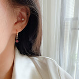 Four-Leaf Flower Gold Chain Dangle Hoop Earrings CZ Earring, S925 Silver in 18k Gold, Dainty Jewelry AL1282
