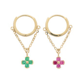 Four-Leaf Flower Gold Chain Dangle Hoop Earrings CZ Earring, S925 Silver in 18k Gold, Dainty Jewelry AL1282