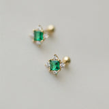 Dainty Emerald Green Square CZ Stud Earrings, 925 Silver Threaded Post, Screw Ball Backs, Mini Size AL1284