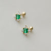 Dainty Emerald Green Square CZ Stud Earrings, 925 Silver Threaded Post, Screw Ball Backs, Mini Size AL1284
