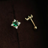 Dainty Emerald Green Square CZ Stud Earrings, 925 Silver Threaded Post, Screw Ball Backs, Mini Size AL1284