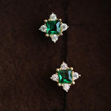Dainty Emerald Green Square CZ Stud Earrings, 925 Silver Threaded Post, Screw Ball Backs, Mini Size AL1284