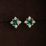 Dainty Emerald Green Square CZ Stud Earrings, 925 Silver Threaded Post, Screw Ball Backs, Mini Size AL1284