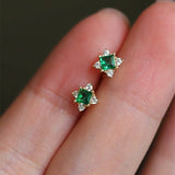 Dainty Emerald Green Square CZ Stud Earrings, 925 Silver Threaded Post, Screw Ball Backs, Mini Size AL1284