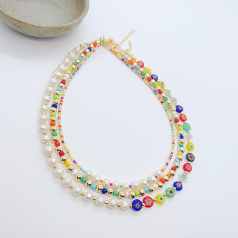 Bohemian Baroque Natural Freshwater Pearl & Rainbow Miyuki Beads Necklace AL1286