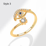 Devil's Eye S925 Silver Ring, Blue Eyes Micro-zircon Adjustable 18k Gold Women's Ring AL1290
