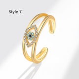 Devil's Eye S925 Silver Ring, Blue Eyes Micro-zircon Adjustable 18k Gold Women's Ring AL1290