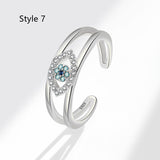 Devil's Eye S925 Silver Ring, Blue Eyes Micro-zircon Adjustable 18k Gold Women's Ring AL1290