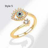 Devil's Eye S925 Silver Ring, Blue Eyes Micro-zircon Adjustable 18k Gold Women's Ring AL1290