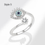 Devil's Eye S925 Silver Ring, Blue Eyes Micro-zircon Adjustable 18k Gold Women's Ring AL1290